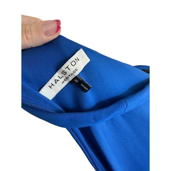 HALSTON HERITAGE Blue Asymmetrical Strap Dress Size Small - Picture 6 of 6